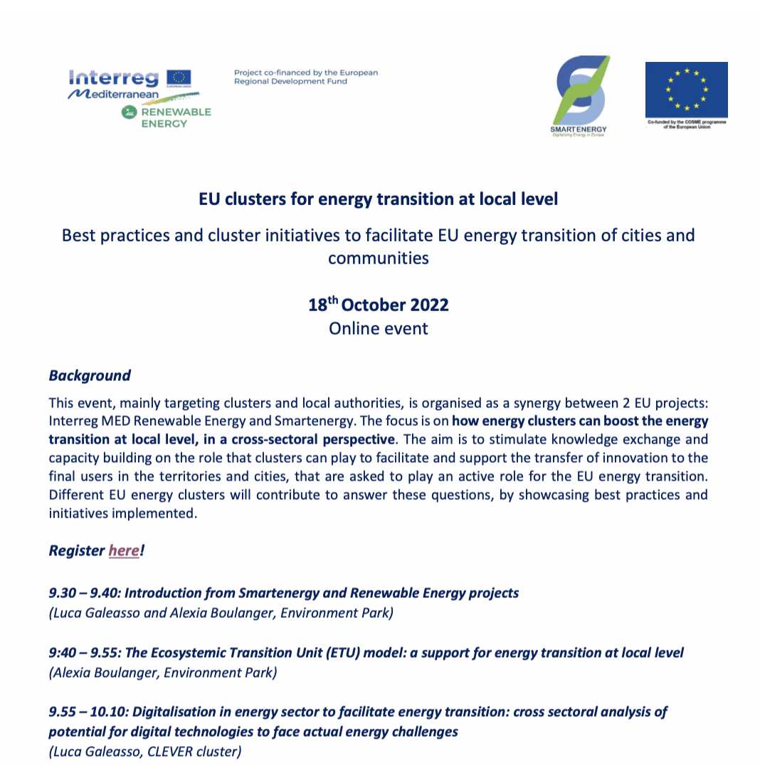 Webinar su ruolo dei cluster nella transizione energetica – 18 ottobre 2022 online
