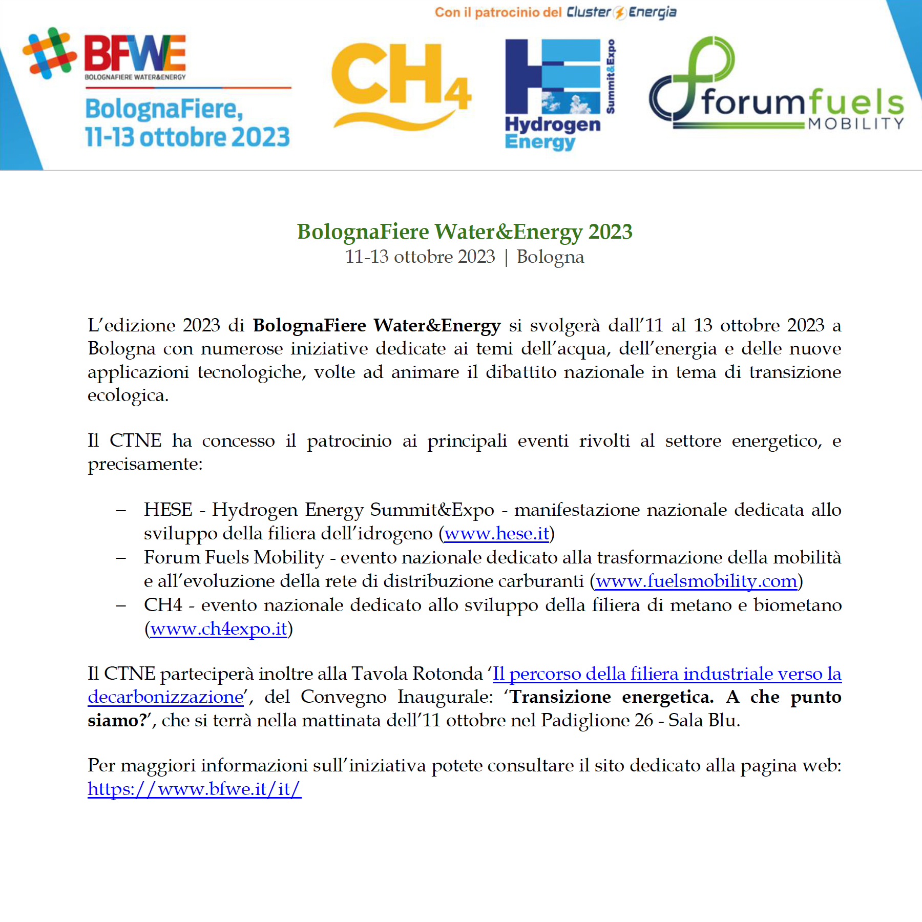 BolognaFiere Water&Energy 2023 – Bologna, 11-13 ottobre